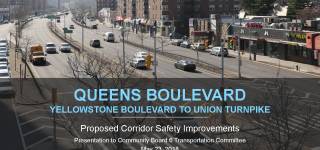 Cover Slide of Queens CB 6 Presentation, showing an aerial view of Queens Blvd & 75th Ave 