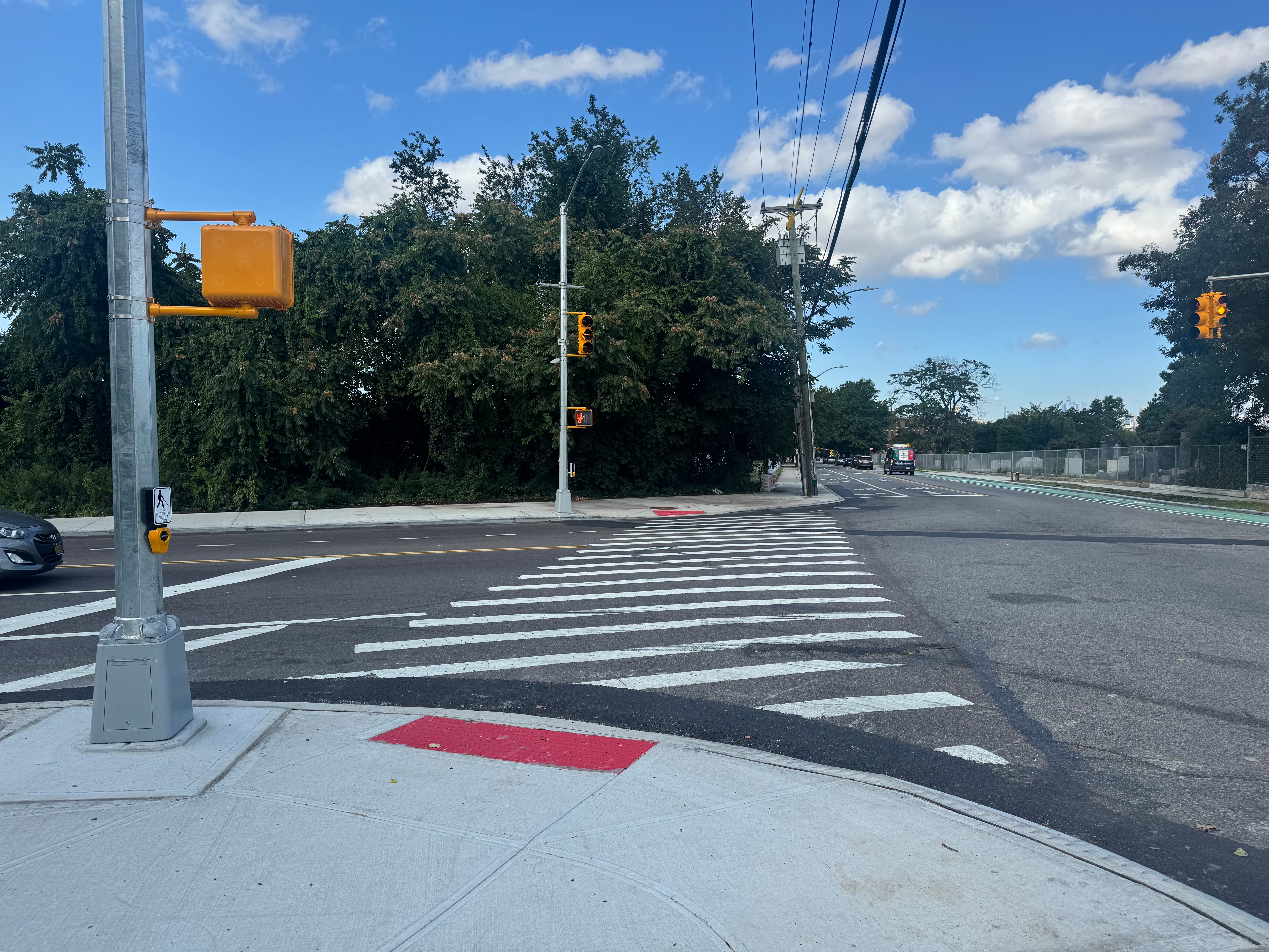 Newly-installed crosswalk at the intersection of Vermont Place and Cypress Avenue.