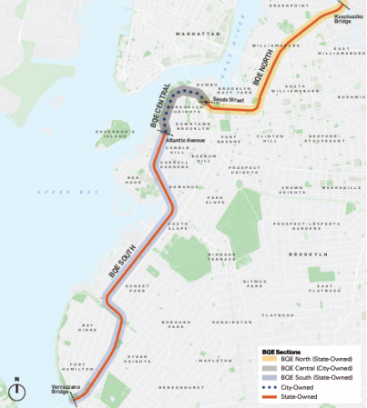 BQE Map showing city and state-owned sections