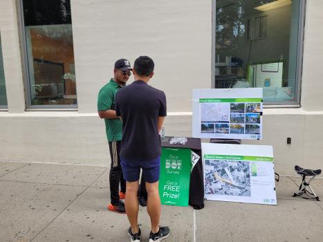 NYC DOT Street Ambassador during an outreach session in Long Island City in September 2022