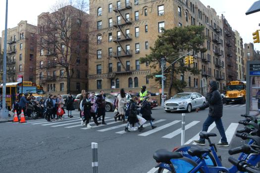 Students crossing Brooklyn Ave at Lefferts Ave.