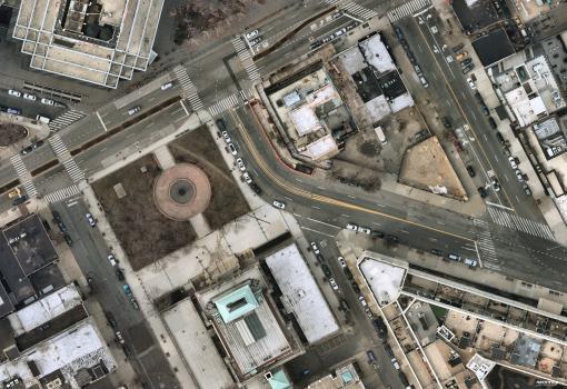 Aerial image of Thomson Avenue and Court Square in Long Island City