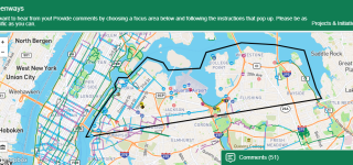 An image of the map used to submit feedback for the Queens Waterfront Greenway.