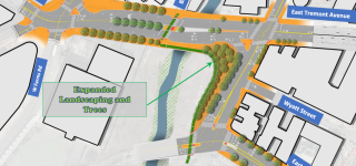 Graphic outlining proposed improvements along East Tremont Avenue and Devoe Avenue.
