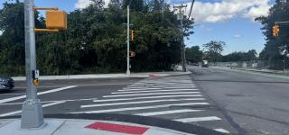 Newly-installed crosswalk at the intersection of Vermont Place and Cypress Avenue.
